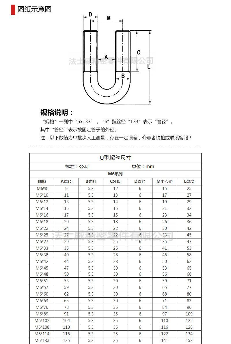 U型螺栓_法士威_規(guī)格